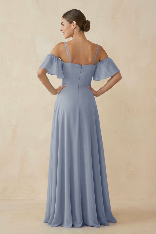 Off - the - Shoulder A - Line Chiffon Bridesmaid Dress in Twilight - SHE IS ME Bridesmaid Dresses