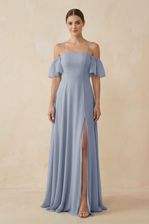 Off - the - Shoulder A - Line Chiffon Bridesmaid Dress in Twilight - SHE IS ME Bridesmaid Dresses