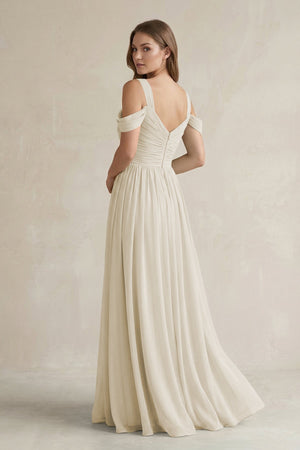 Off - the - Shoulder A - Line Chiffon Bridesmaid Dress With Slit in Dove Gray - SHE IS ME Bridesmaid Dresses