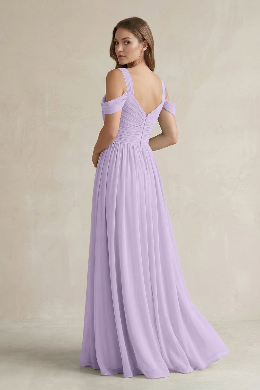 Off - the - Shoulder A - Line Chiffon Bridesmaid Dress With Slit in Lavender - SHE IS ME Bridesmaid Dresses