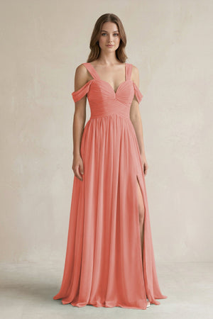 Off - the - Shoulder A - Line Chiffon Bridesmaid Dress With Slit in Mulberry - SHE IS ME Bridesmaid Dresses