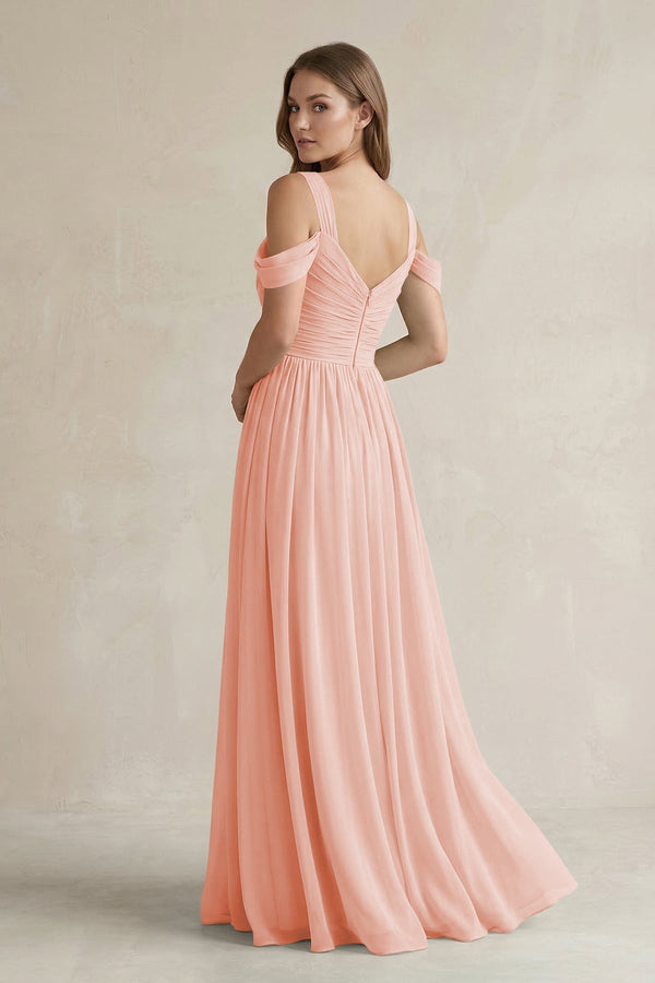 Off - the - Shoulder A - Line Chiffon Bridesmaid Dress With Slit in Rose Petal - SHE IS ME Bridesmaid Dresses