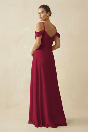 Off - the - Shoulder A - Line Pleated Chiffon Bridesmaid Gown in Berry - SHE IS ME Bridesmaid Dresses