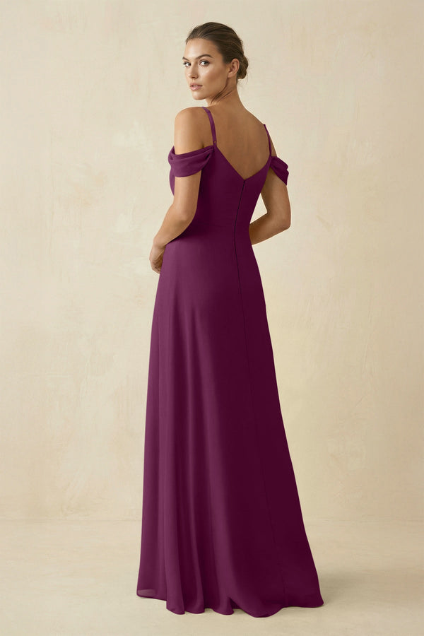 Off - the - Shoulder A - Line Pleated Chiffon Bridesmaid Gown in Fig - SHE IS ME Bridesmaid Dresses