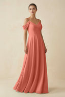 Off - the - Shoulder A - Line Pleated Chiffon Bridesmaid Gown in Wild Rose - SHE IS ME Bridesmaid Dresses