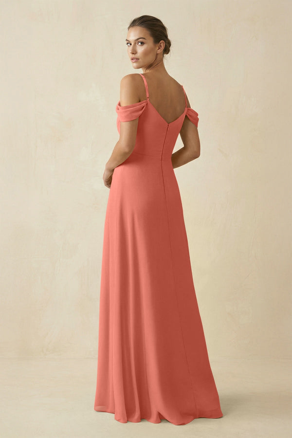 Off - the - Shoulder A - Line Pleated Chiffon Bridesmaid Gown in Wild Rose - SHE IS ME Bridesmaid Dresses