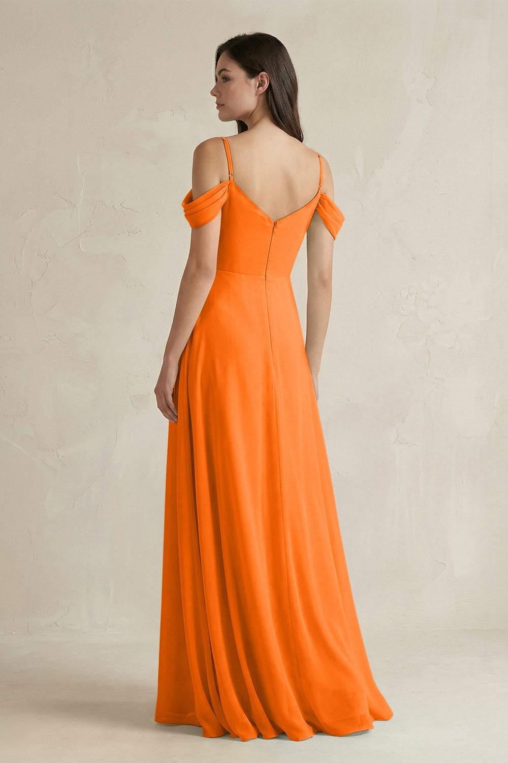Off - the - Shoulder Chiffon A - Line Bridesmaid Dress in Cinnamon - SHE IS ME Bridesmaid Dresses