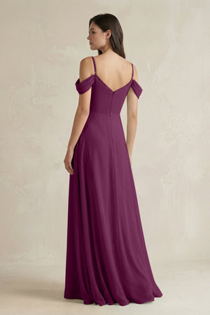 Off - the - Shoulder Chiffon A - Line Bridesmaid Dress in Fig - SHE IS ME Bridesmaid Dresses