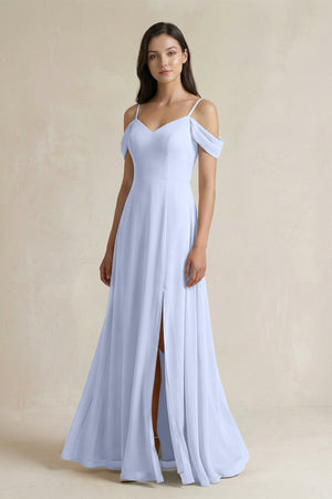 Off - the - Shoulder Chiffon A - Line Bridesmaid Dress in Ice - SHE IS ME Bridesmaid Dresses