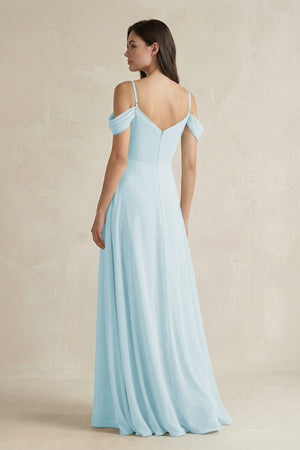 Off - the - Shoulder Chiffon A - Line Bridesmaid Dress in Sky Blue - SHE IS ME Bridesmaid Dresses