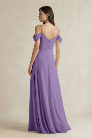 Off - the - Shoulder Chiffon A - Line Bridesmaid Dress in Tahiti - SHE IS ME Bridesmaid Dresses