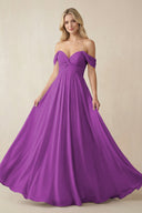 Off - the - Shoulder Chiffon A - Line Long Bridesmaid Dress in Amethyst - SHE IS ME Bridesmaid Dresses