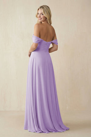 Off - the - Shoulder Chiffon A - Line Long Bridesmaid Dress in Lavender - SHE IS ME Bridesmaid Dresses