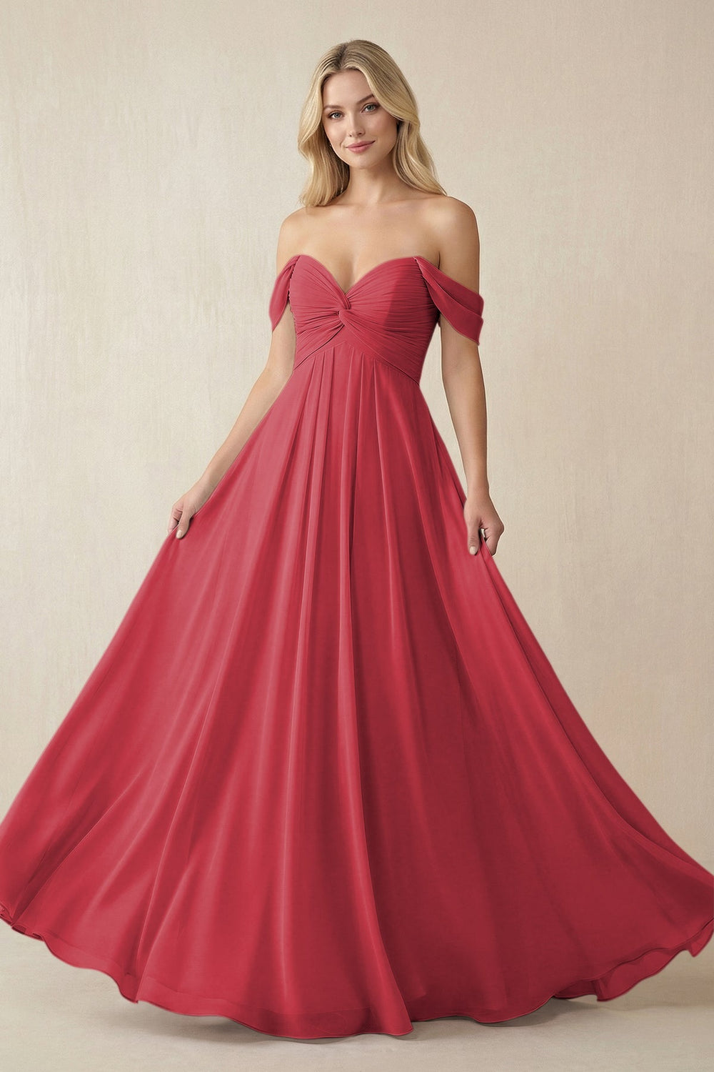 Off - the - Shoulder Chiffon A - Line Long Bridesmaid Dress in Merlot - SHE IS ME Bridesmaid Dresses