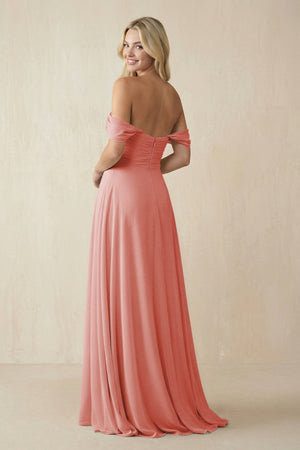 Off - the - Shoulder Chiffon A - Line Long Bridesmaid Dress in Mulberry - SHE IS ME Bridesmaid Dresses