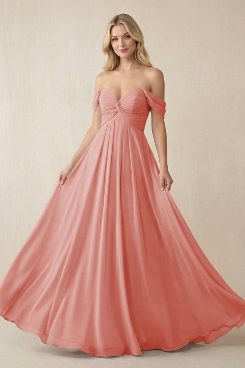 Off - the - Shoulder Chiffon A - Line Long Bridesmaid Dress in Mulberry - SHE IS ME Bridesmaid Dresses