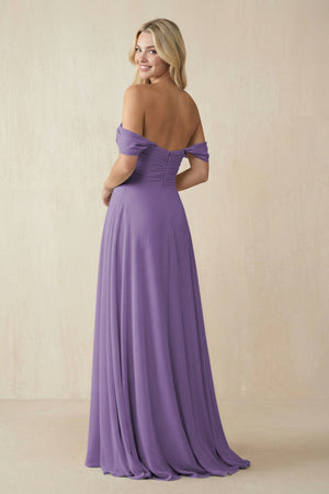 Off - the - Shoulder Chiffon A - Line Long Bridesmaid Dress in Tahiti - SHE IS ME Bridesmaid Dresses
