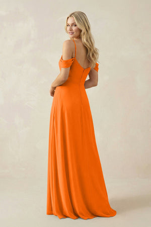 Off - the - Shoulder Chiffon A - Line Maxi Bridesmaid Dress in Cinnamon - SHE IS ME Bridesmaid Dresses