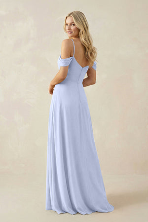 Off - the - Shoulder Chiffon A - Line Maxi Bridesmaid Dress in Ice - SHE IS ME Bridesmaid Dresses