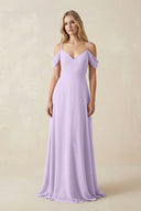 Off - the - Shoulder Chiffon A - Line Maxi Bridesmaid Dress in Lavender - SHE IS ME Bridesmaid Dresses