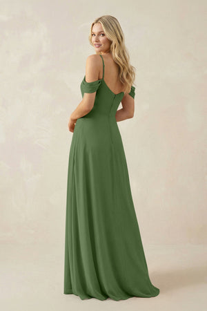 Off - the - Shoulder Chiffon A - Line Maxi Bridesmaid Dress in Moss - SHE IS ME Bridesmaid Dresses