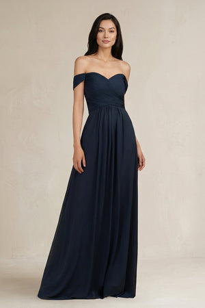 Off - the - Shoulder Pleated A - Line Chiffon Bridesmaid Dress - SHE IS ME Bridesmaid Dresses