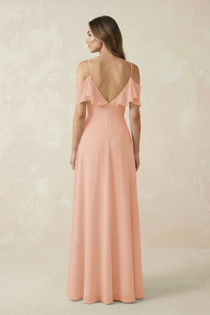 Off - the - Shoulder Ruffled A - Line Chiffon Bridesmaid Dress in English Rose - SHE IS ME Bridesmaid Dresses