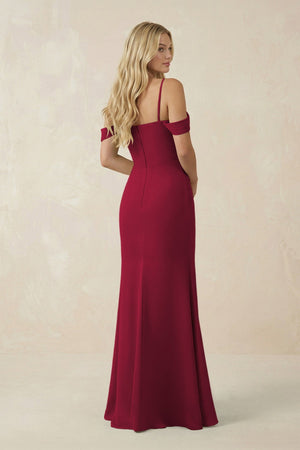 Off - the - Shoulder Sheath Chiffon Ruched Bridesmaid Dress in Berry - SHE IS ME Bridesmaid Dresses