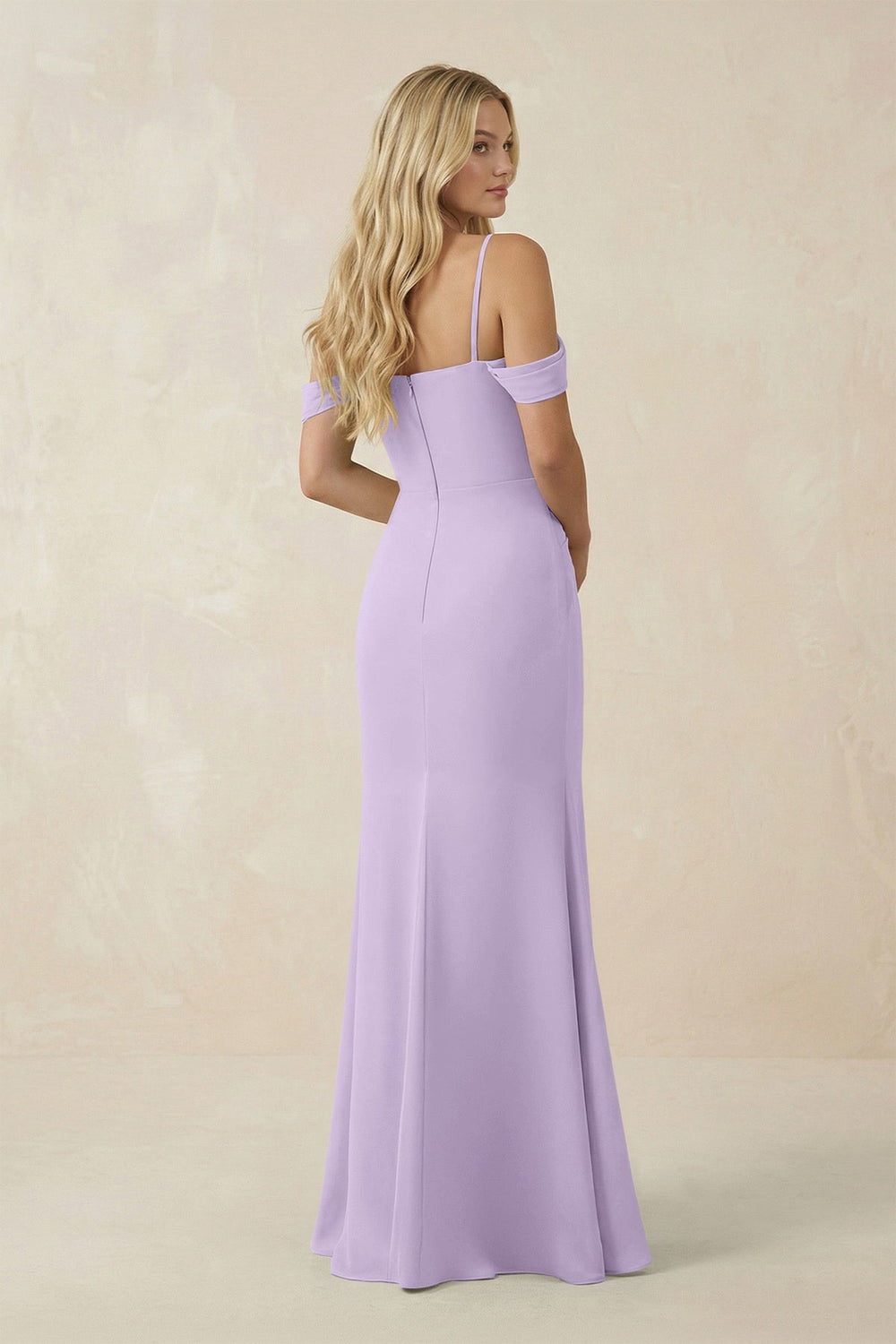 Off - the - Shoulder Sheath Chiffon Ruched Bridesmaid Dress in Lavender - SHE IS ME Bridesmaid Dresses