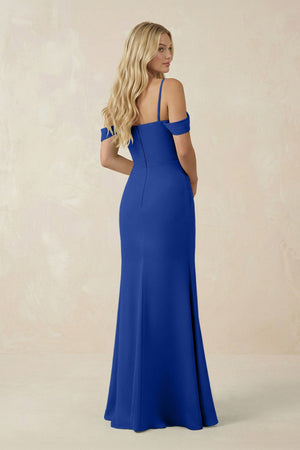 Off - the - Shoulder Sheath Chiffon Ruched Bridesmaid Dress in Royal Blue - SHE IS ME Bridesmaid Dresses