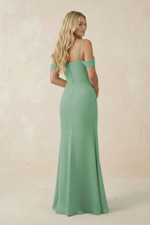 Off - the - Shoulder Sheath Chiffon Ruched Bridesmaid Dress in Sea Glass - SHE IS ME Bridesmaid Dresses