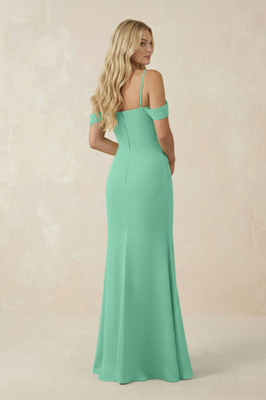 Off - the - Shoulder Sheath Chiffon Ruched Bridesmaid Dress in Turquoise - SHE IS ME Bridesmaid Dresses