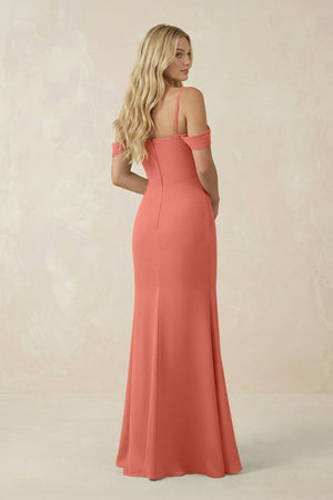 Off - the - Shoulder Sheath Chiffon Ruched Bridesmaid Dress in Wild Rose - SHE IS ME Bridesmaid Dresses