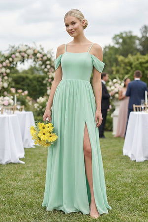 Off-the-Shoulder Sweetheart A-Line Chiffon Bridesmaid Dress in Pale Pistachio - SHE IS ME BRIDESMAID DRESSES
