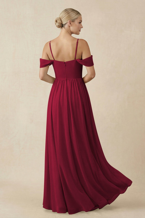 Off - the - Shoulder Sweetheart A - Line Chiffon Bridesmaid Dress in Berry - SHE IS ME Bridesmaid Dresses