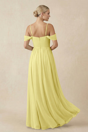 Off - the - Shoulder Sweetheart A - Line Chiffon Bridesmaid Dress in Buttercup - SHE IS ME Bridesmaid Dresses