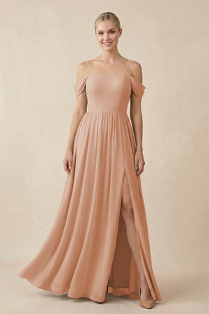 Off - the - Shoulder Sweetheart A - Line Chiffon Bridesmaid Dress in Champagne Rose - SHE IS ME Bridesmaid Dresses