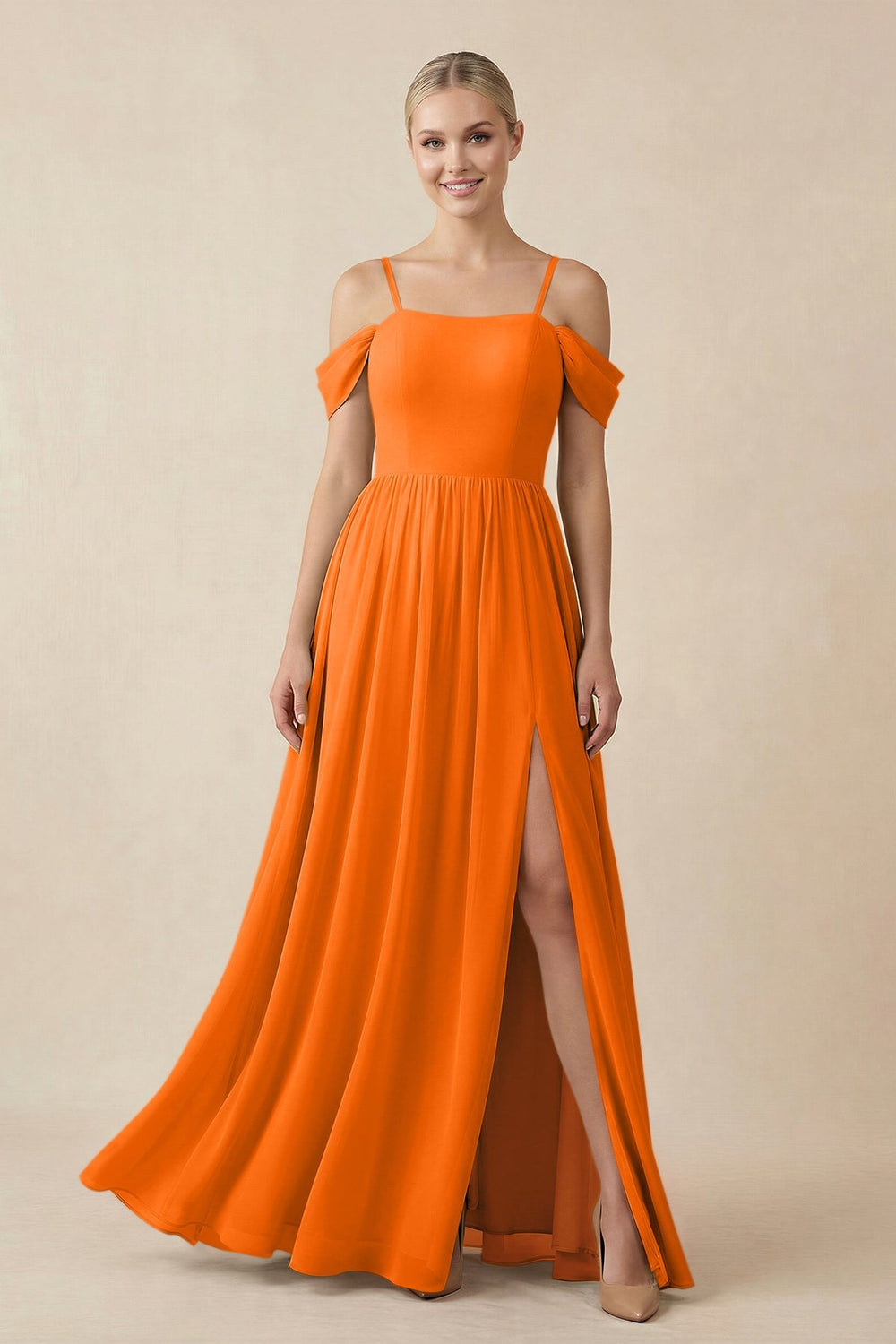 Off - the - Shoulder Sweetheart A - Line Chiffon Bridesmaid Dress in Cinnamon - SHE IS ME Bridesmaid Dresses