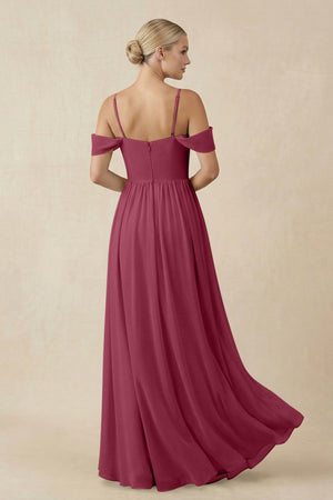 Off - the - Shoulder Sweetheart A - Line Chiffon Bridesmaid Dress in Desert Rose - SHE IS ME Bridesmaid Dresses
