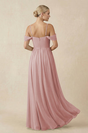 Off - the - Shoulder Sweetheart A - Line Chiffon Bridesmaid Dress in Dusty Rose - SHE IS ME Bridesmaid Dresses