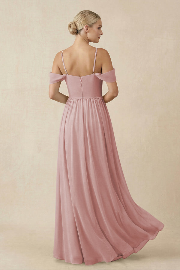Off - the - Shoulder Sweetheart A - Line Chiffon Bridesmaid Dress in Dusty Rose - SHE IS ME Bridesmaid Dresses