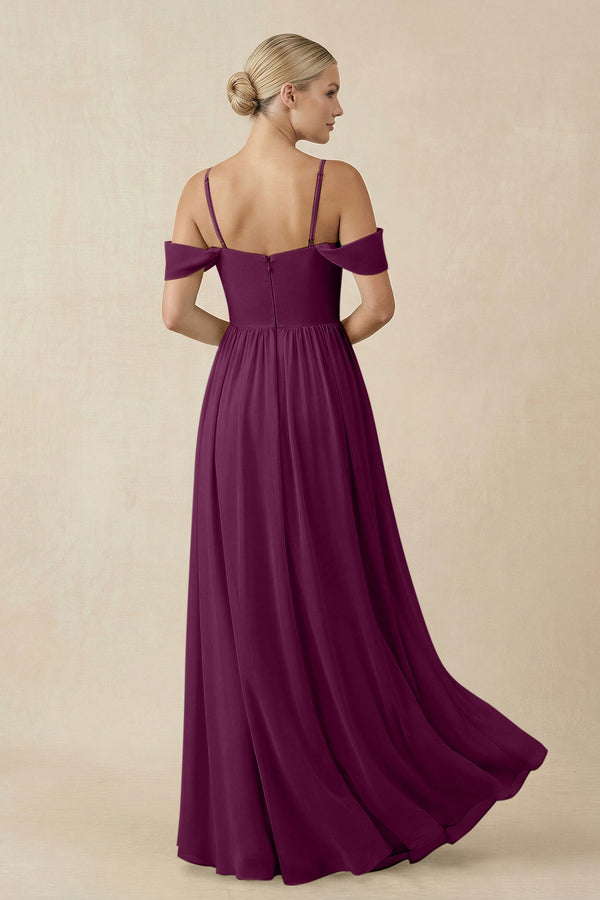 Off - the - Shoulder Sweetheart A - Line Chiffon Bridesmaid Dress in Fig - SHE IS ME Bridesmaid Dresses