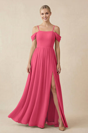 Off - the - Shoulder Sweetheart A - Line Chiffon Bridesmaid Dress in Fuchsia - SHE IS ME Bridesmaid Dresses