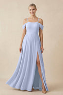 Off - the - Shoulder Sweetheart A - Line Chiffon Bridesmaid Dress in Ice - SHE IS ME Bridesmaid Dresses