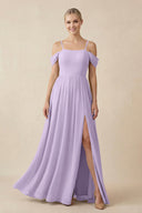Off - the - Shoulder Sweetheart A - Line Chiffon Bridesmaid Dress in Lavender - SHE IS ME Bridesmaid Dresses