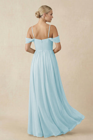 Off - the - Shoulder Sweetheart A - Line Chiffon Bridesmaid Dress in Sky Blue - SHE IS ME Bridesmaid Dresses