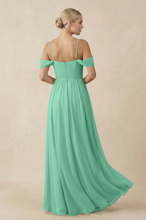 Off - the - Shoulder Sweetheart A - Line Chiffon Bridesmaid Dress in Turquoise - SHE IS ME Bridesmaid Dresses