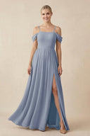 Off - the - Shoulder Sweetheart A - Line Chiffon Bridesmaid Dress in Twilight - SHE IS ME Bridesmaid Dresses