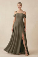 Off - the - Shoulder Sweetheart A - Line Chiffon Bridesmaid Dress in Willow Green - SHE IS ME Bridesmaid Dresses