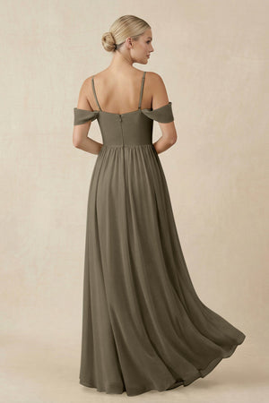 Off - the - Shoulder Sweetheart A - Line Chiffon Bridesmaid Dress in Willow Green - SHE IS ME Bridesmaid Dresses